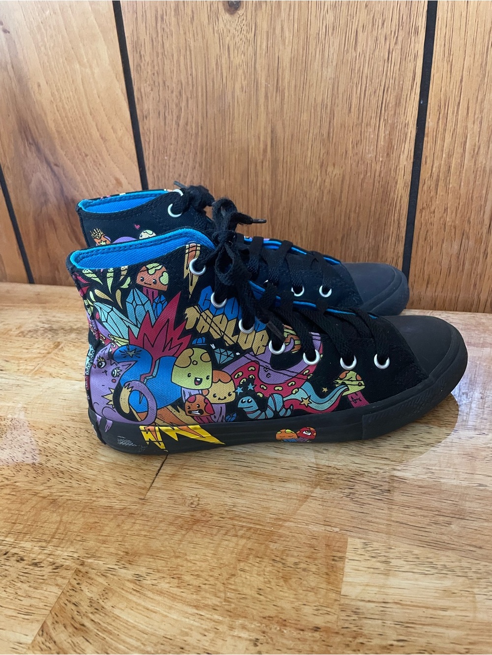 Converse Kids High-Top Sneakers - Black with Bright Multi-Color Cartoon Graphic